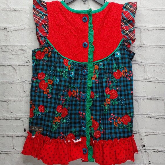 MATILDA JANE 'BOUGHS OF HOLLY' TUNIC BUTTON BACK PLAID RUFFLE LACE TOP - Picture 4 of 16
